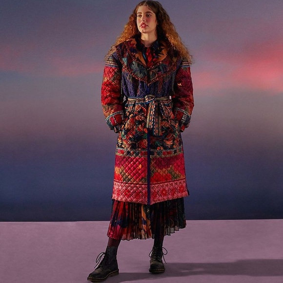 FARM RIO Mixed Patchwork Reversible Midi Belted Puffer Jacket (NWOT) - Picture 10 of 17